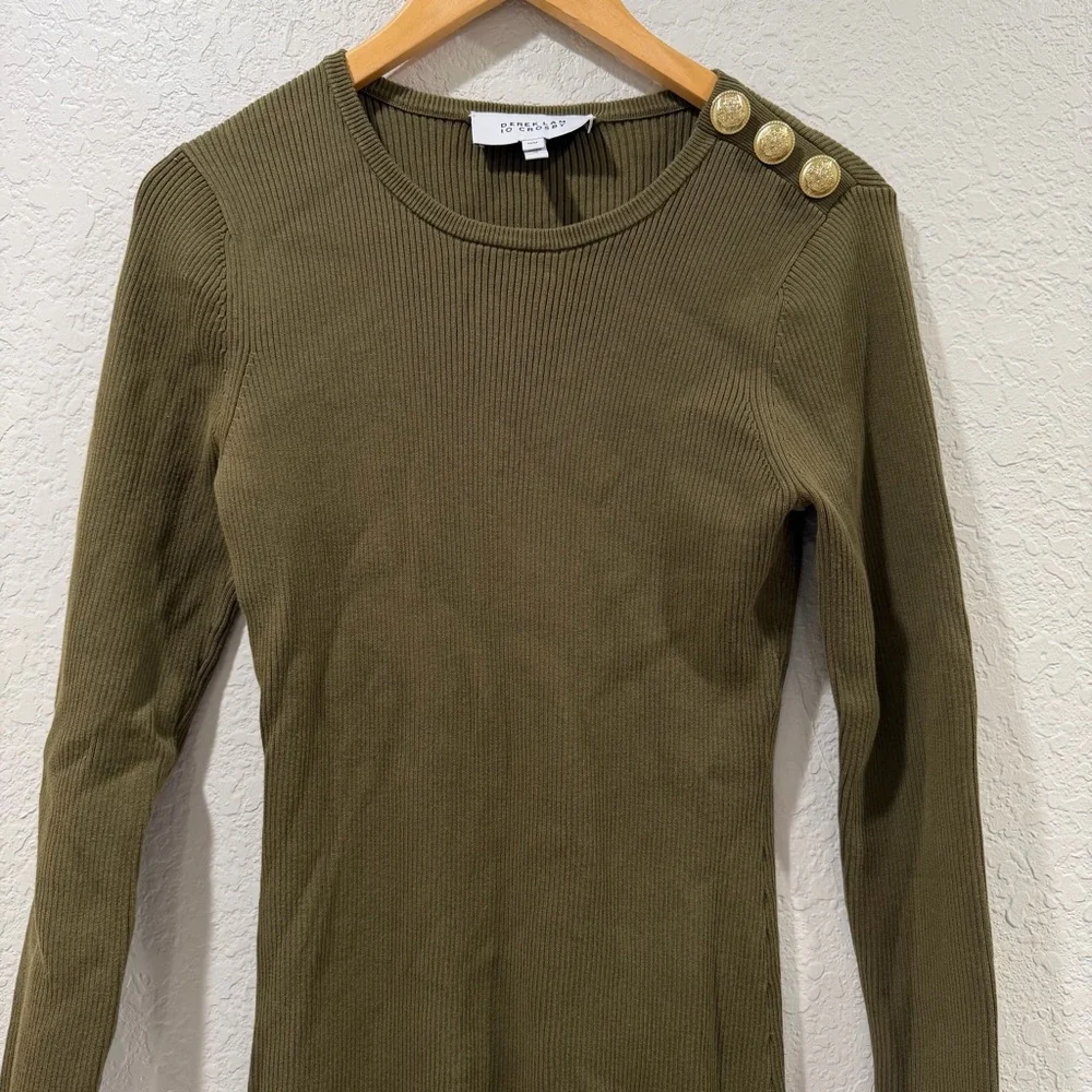 DEREK LAM 10 CROSBY Vanessa Ribbed Knit Flounce Dress In Olive Size Medium - Picture 13 of 15